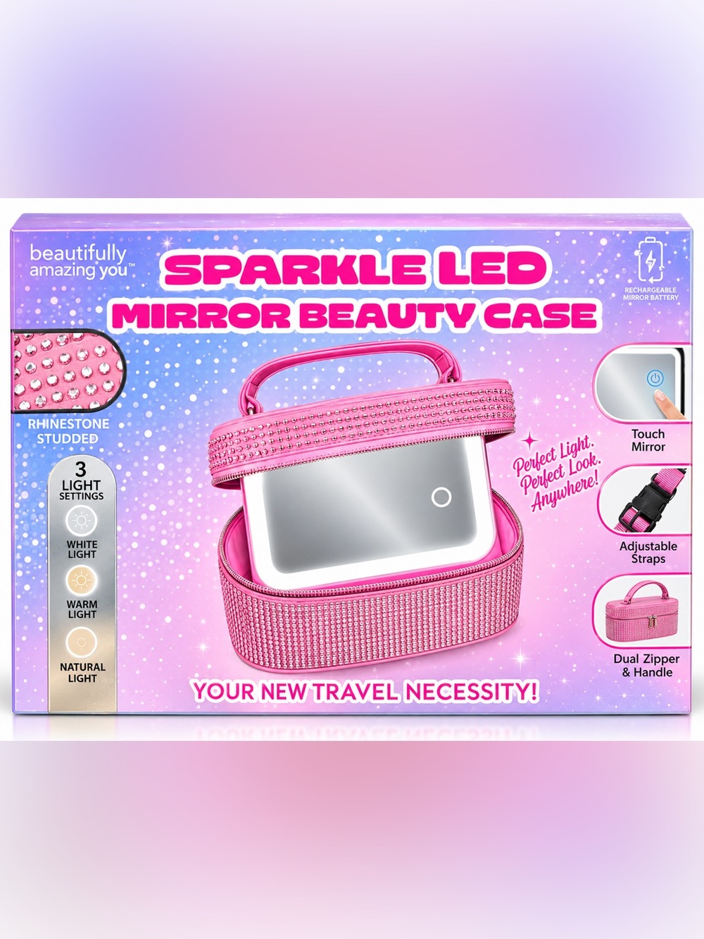 Sparkle LED Mirror Cosmetic Travel Bag